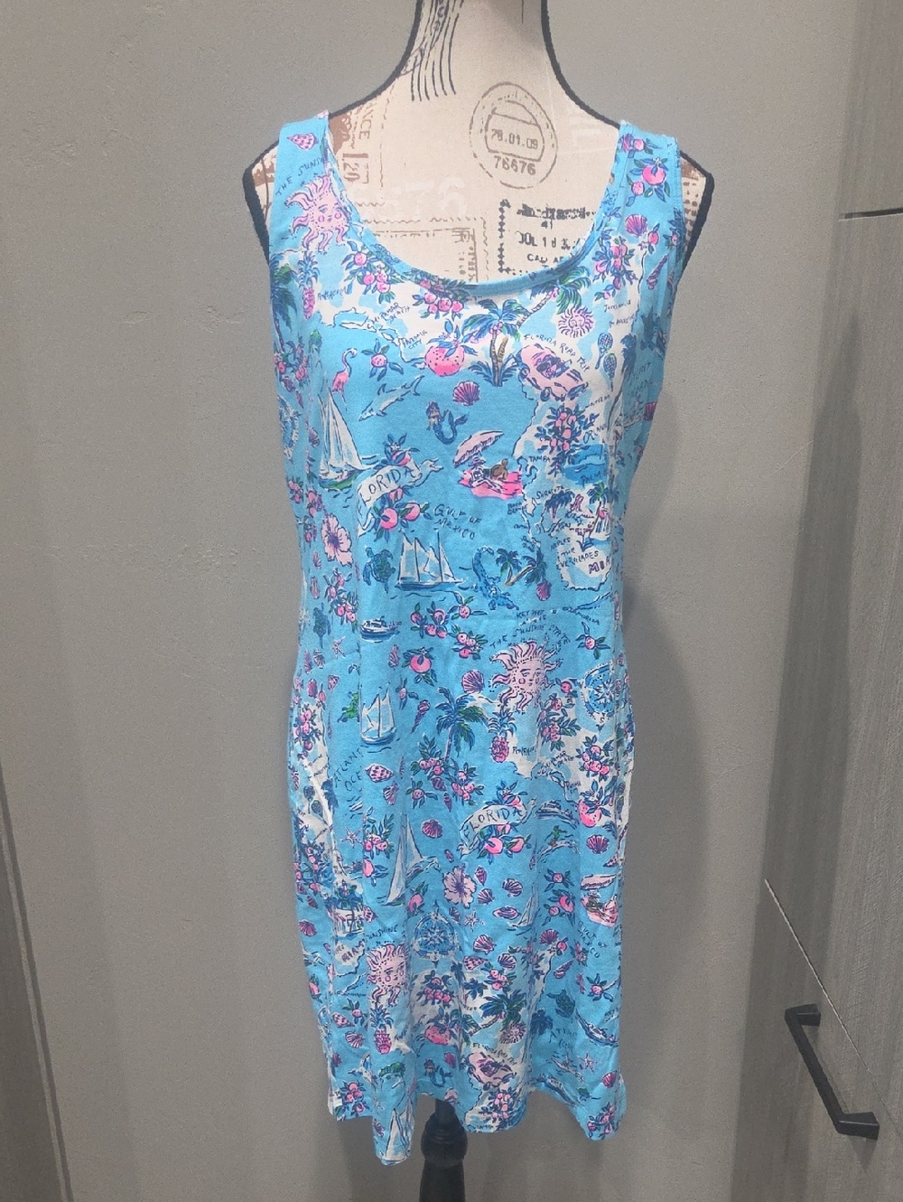 Lilly Pulitzer Light Blue and Pink Printed Tank Dress